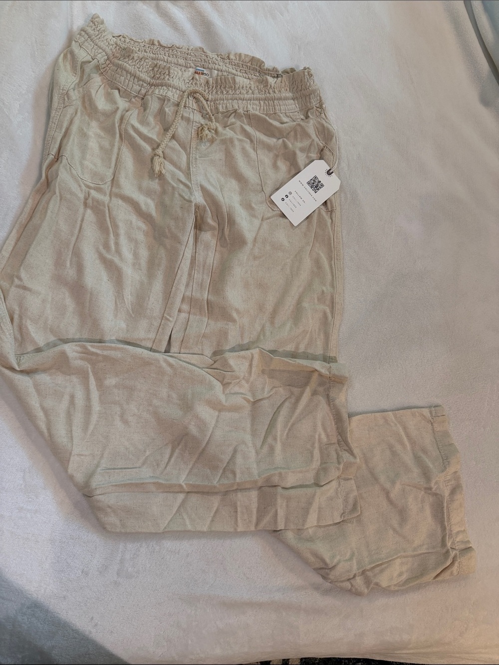 Wide Leg Women's Pants in Light Beige